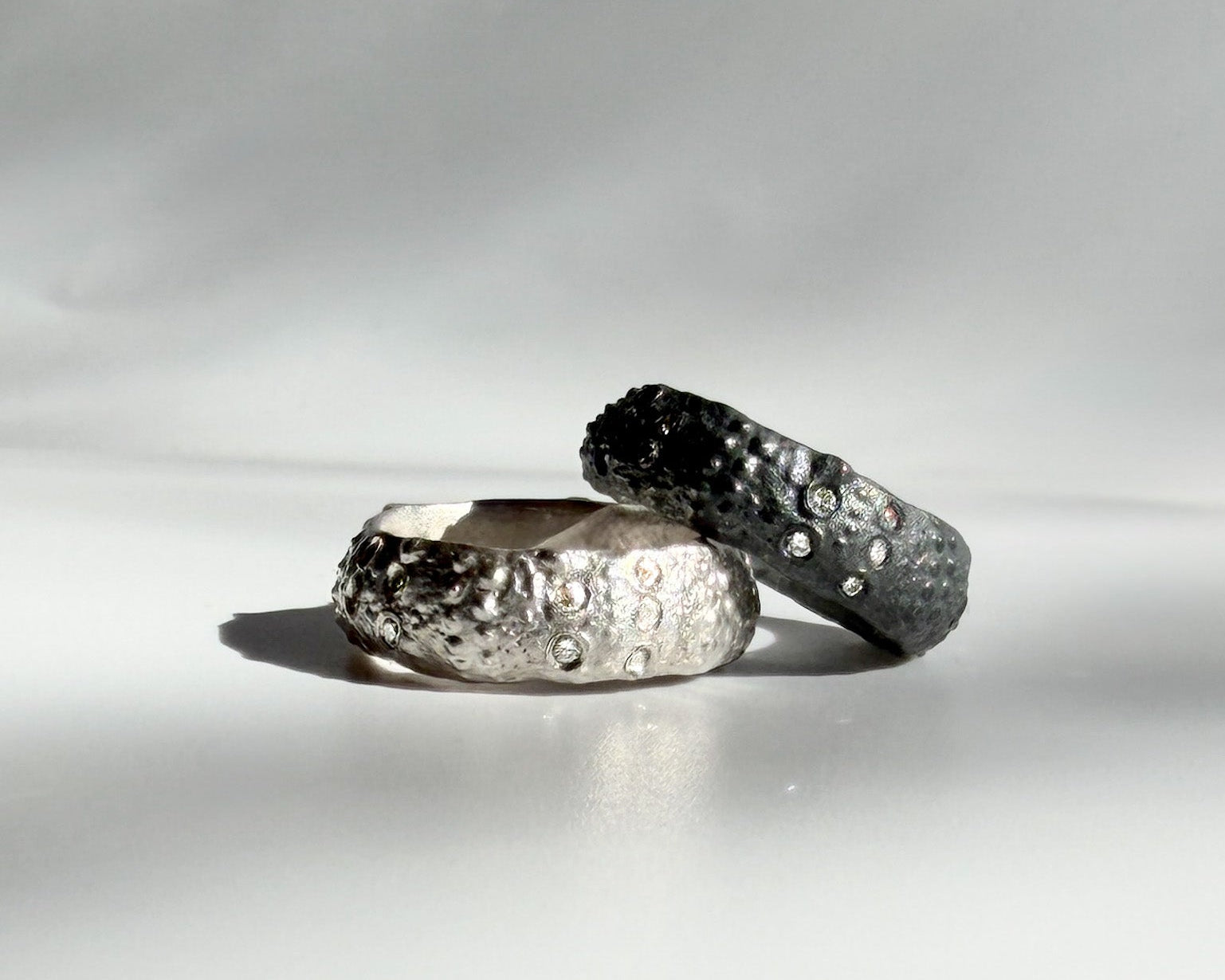 Galene Urchin Ring in gold vermeil and sterling silver with diamonds with preserved sea urchin shell texture by Kefi