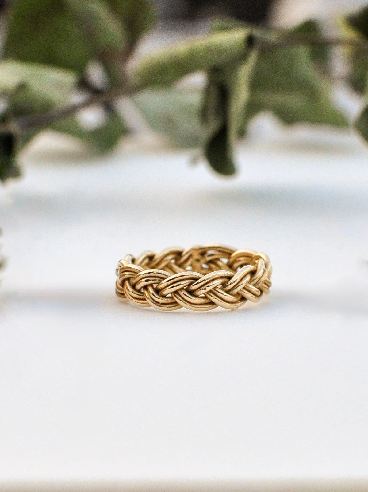 Braided Ring in gold vermeil, a woven band for men or women, handwoven from six strands in three parts and polished, handcrafted in New York City by Kefi