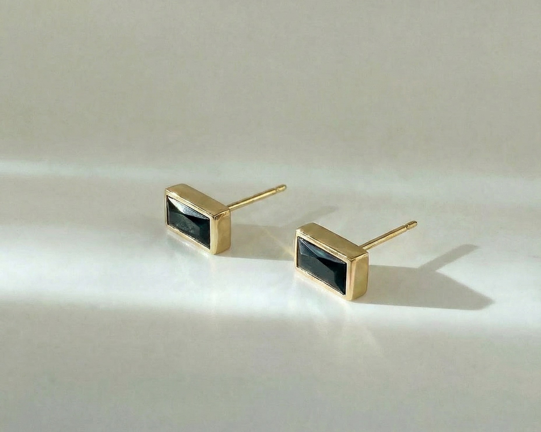 Spinel Post Earring in gold vermeil with rectangular black spinel stone by Kefi