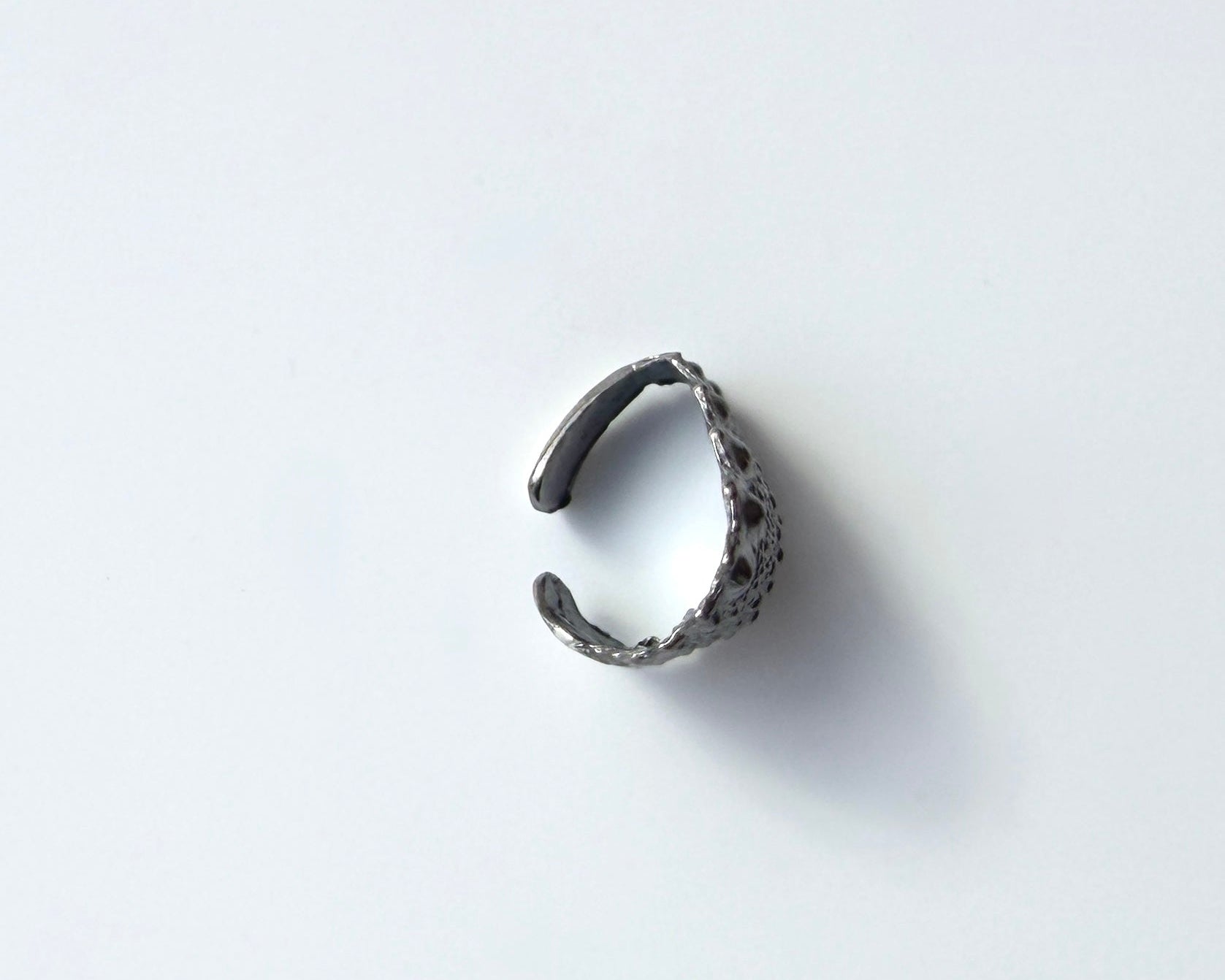 Urchin Cuff in oxidized sterling silver with natural sea urchin texture and bold cuff form