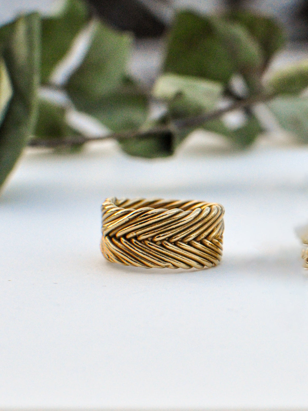 Woven Ring in gold vermeil with handwoven textured band design by Kefi