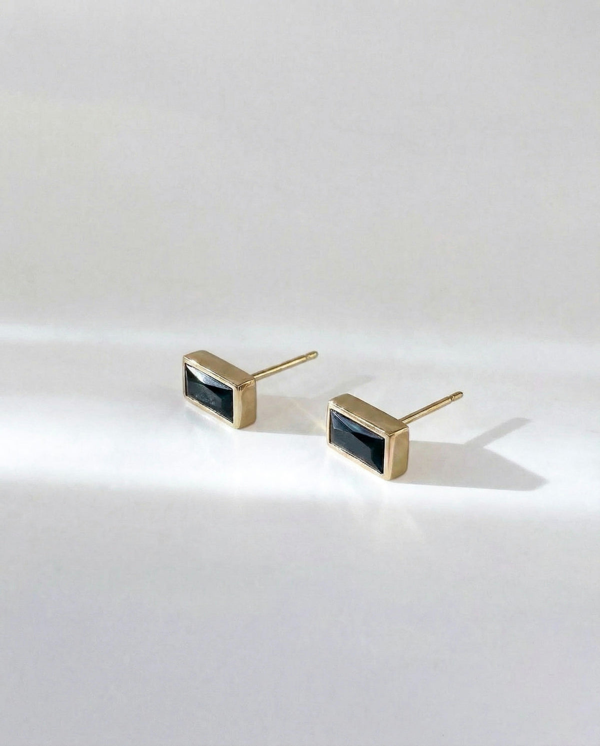 Spinel Post Earrings in gold vermeil set with rectangular natural black spinel, handcrafted in New York City by Kefi
